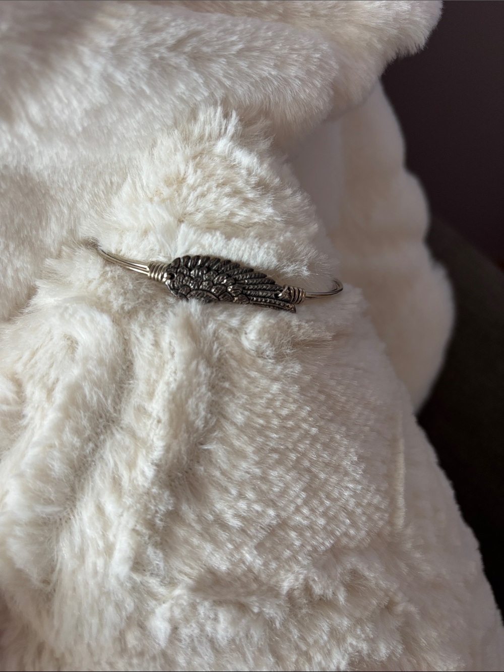 Silver Tone Wing Cuff Bracelet - Sculpted Feather Detail